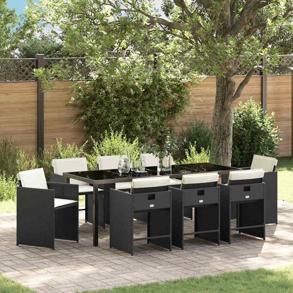 vidaXL Garten Essgruppe 9 pcs Schwarz Poly-Rattan