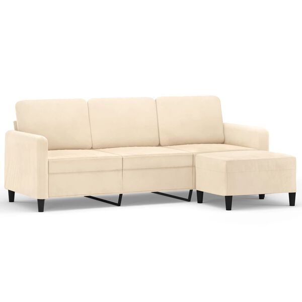 vidaXL 3-Sitzer-Sofa mit Hocker Creme 180 cm Samt