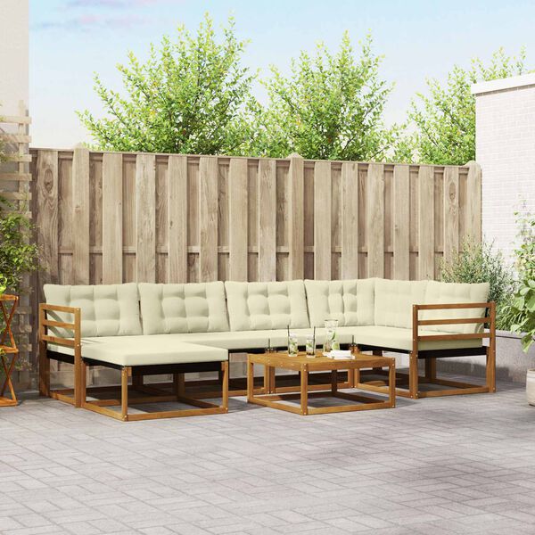 vidaXL Outdoor-Sofagarnitur 19 pcs Natur und Creme Massivholz Akazie