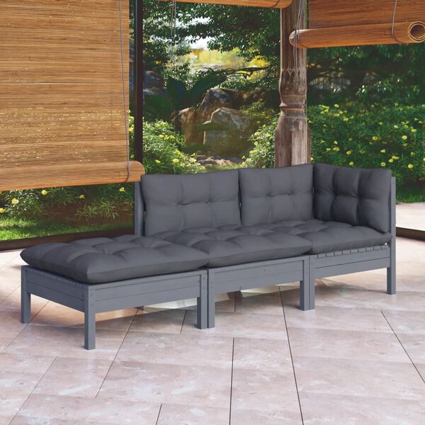 vidaXL 3-tlg. Garten-Lounge-Set mit Kissen Massivholz Kiefer
