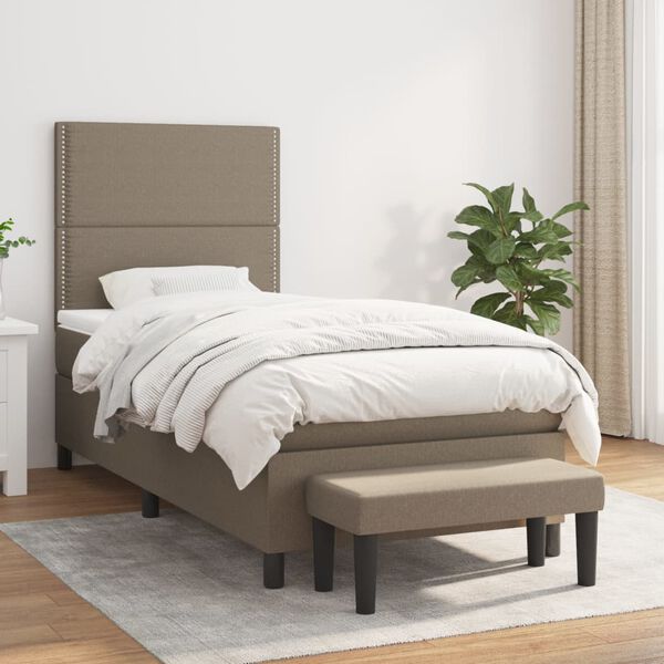 vidaXL Boxspringbett mit Matratze Taupe 90x190 cm Stoff