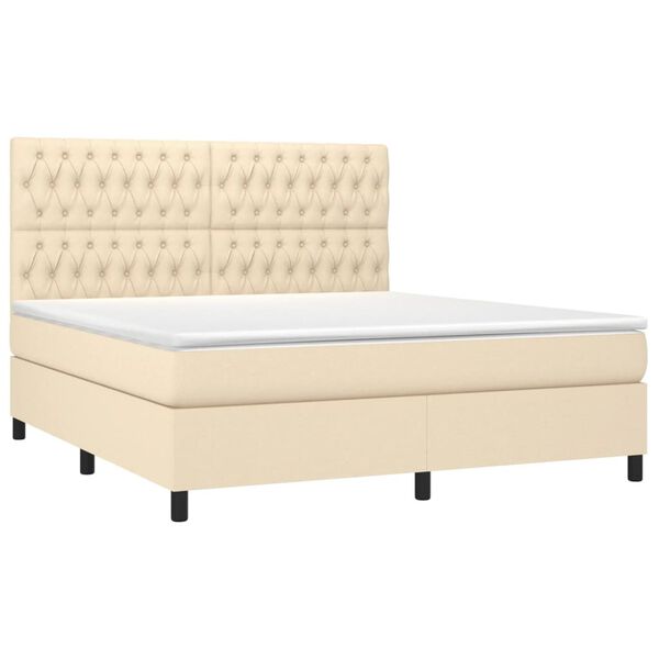 vidaXL Boxspringbett mit Matratze Creme 180x200 cm Stoff