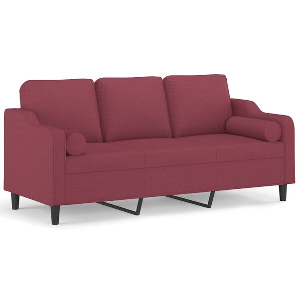 vidaXL 3-Sitzer-Sofa mit Zierkissen Weinrot 180 cm Stoff