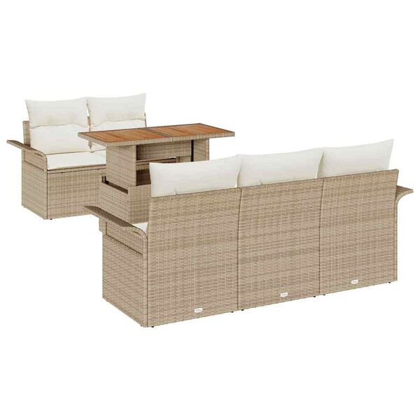 vidaXL Garten-Sofa-Set mit Speicher 6 pcs Beige Poly Rattan