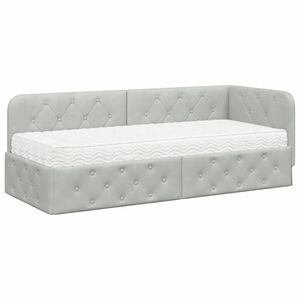 vidaXL Eckbettgestell mit Matratze Hellgrau 80 x 200 cm Samt