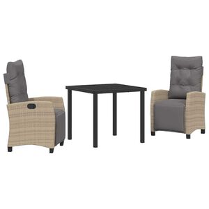 vidaXL Garten Essgruppe mit Kissen 3 pcs Beige Poly-Rattan