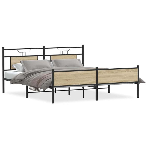 vidaXL Metallbett ohne Matratze Sonoma-Eiche 183x213 cm