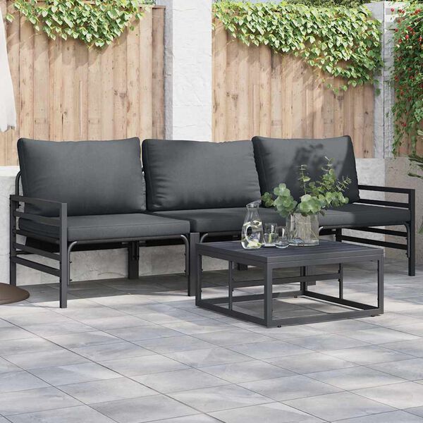 vidaXL Gartensofa-set mit Kissen 3 pcs Schwarz Stahl