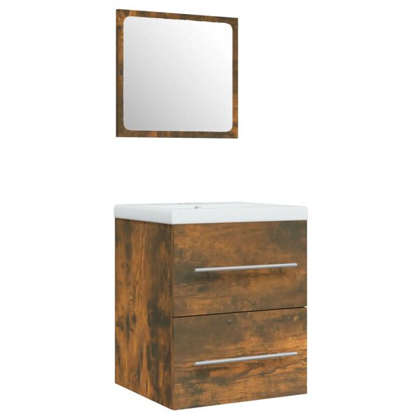 vidaXL Waschbeckenschrank mit Einbaubecken Räuchereiche Holzwerkstoff