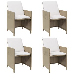 vidaXL Garten-Essst&uuml;hle mit Kissen 4 Stk. Beige Poly Rattan