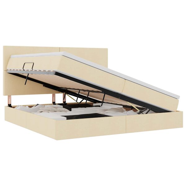 vidaXL Bett mit Stauraum und LED mit LED Creme 200 x 200 cm Polyester