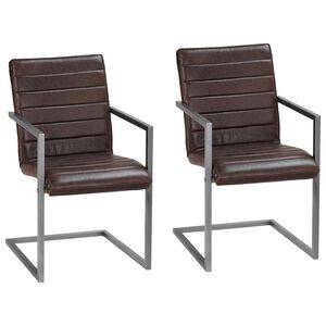 vidaXL Freischwinger 2 Stk. Braun Echtleder