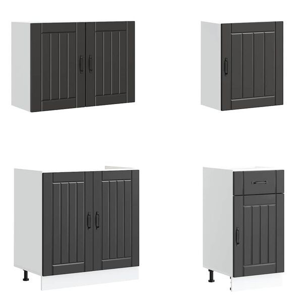 vidaXL 7-tlg. K&uuml;chenschrank-Set Lucca Schwarz Holzwerkstoff