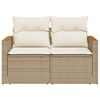 vidaXL Gartensofa mit Kissen 2-Sitzer Beige Poly Rattan