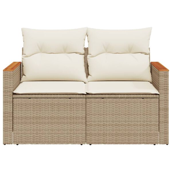 vidaXL Gartensofa mit Kissen 2-Sitzer Beige Poly Rattan