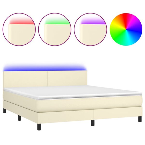 vidaXL Boxspringbett mit Matratze & LED Creme 180x200 cm Kunstleder