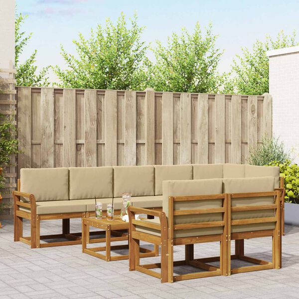 vidaXL Outdoor-Sofagarnitur mit Kissen 9 pcs Natur und Beige