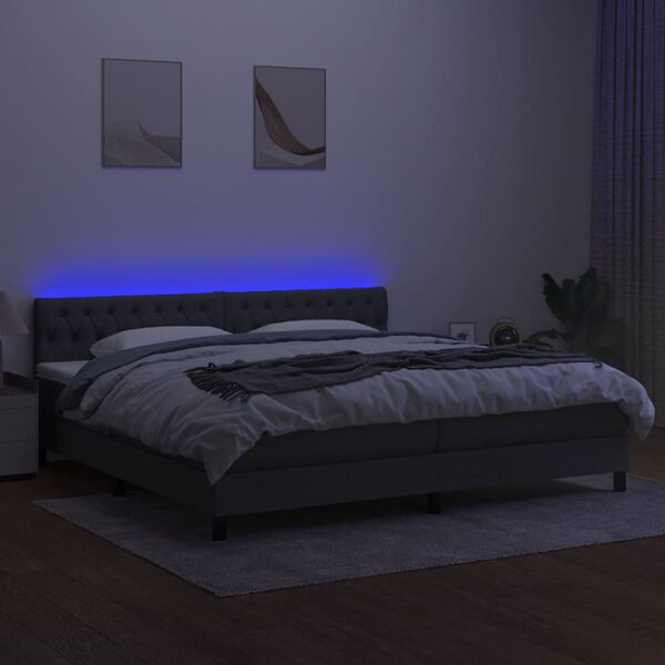 vidaXL Boxspringbett mit Matratze & LED Dunkelgrau 200x200 cm Stoff