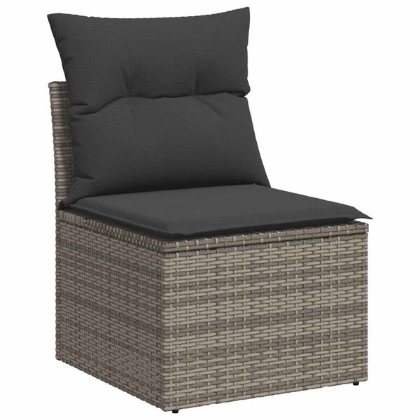 vidaXL 10-tlg. Garten-Sofagarnitur mit Kissen Grau Poly Rattan Akazie