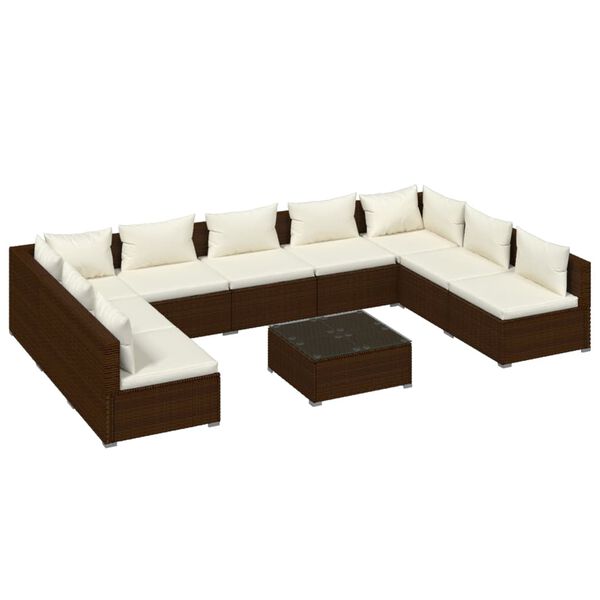 vidaXL 10-tlg. Garten-Lounge-Set mit Kissen Poly Rattan Braun