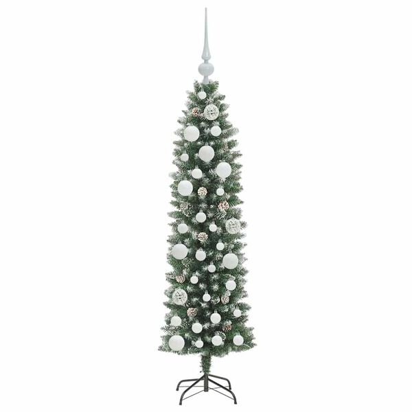 vidaXL K&uuml;nstlicher schlanker Weihnachtsbaum Gr&uuml;n und Wei&szlig; 120 cm