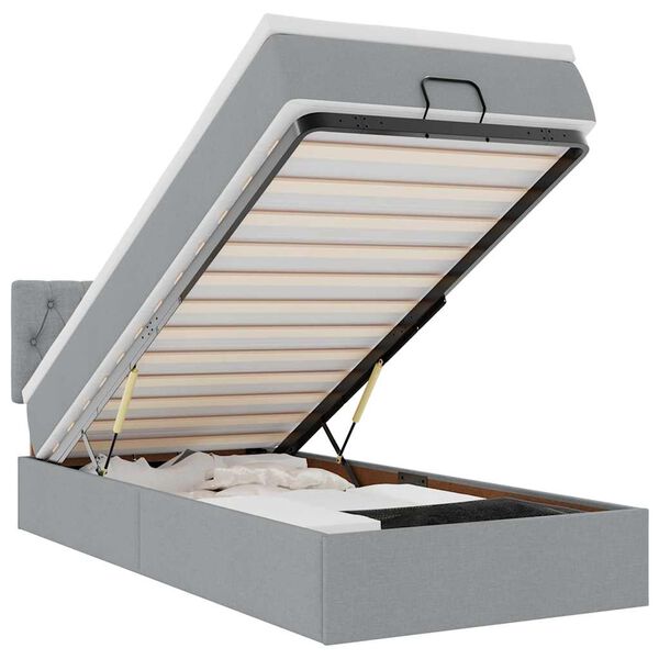 vidaXL Ottoman-Bett mit Matratze & LEDs Hellgrau 100x200 cm Stoff