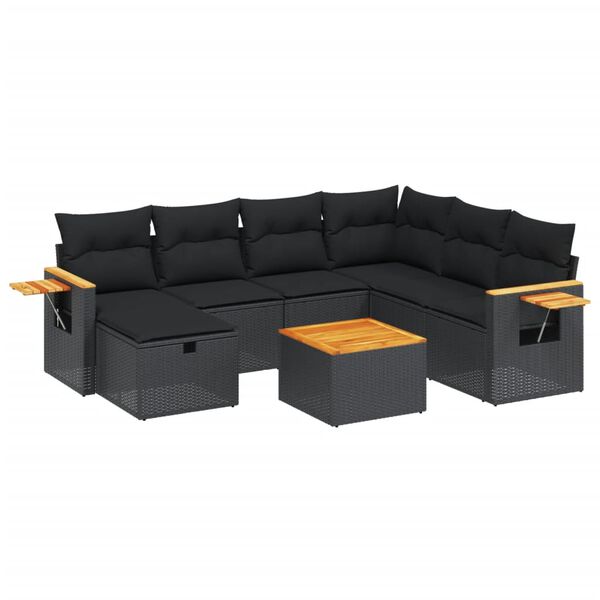 vidaXL 8-tlg. Garten-Sofagarnitur mit Kissen Schwarz Poly Rattan