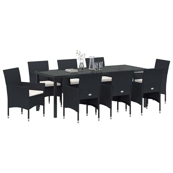 vidaXL Garten Essgruppe mit Kissen 9 pcs Schwarz Poly-Rattan