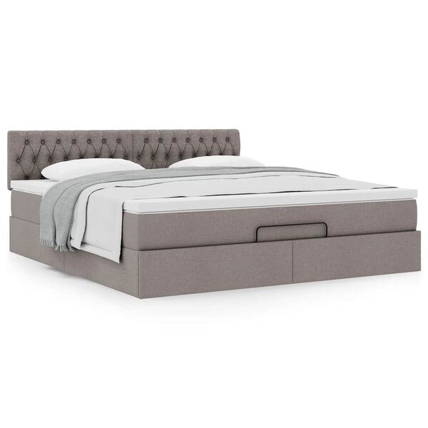 vidaXL Ottoman-Bett mit Matratze Taupe 180x200 cm Stoff