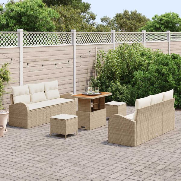 vidaXL Garten-Sofa-Set mit Kissen 9 pcs Beige Poly Rattan