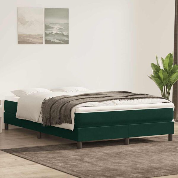 vidaXL Boxspringbett ohne Matratze Dunkelgr&uuml;n 140x220 cm Samt