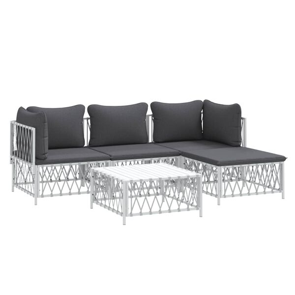 vidaXL 5-tlg. Garten-Lounge-Set mit Kissen Weiß Stahl
