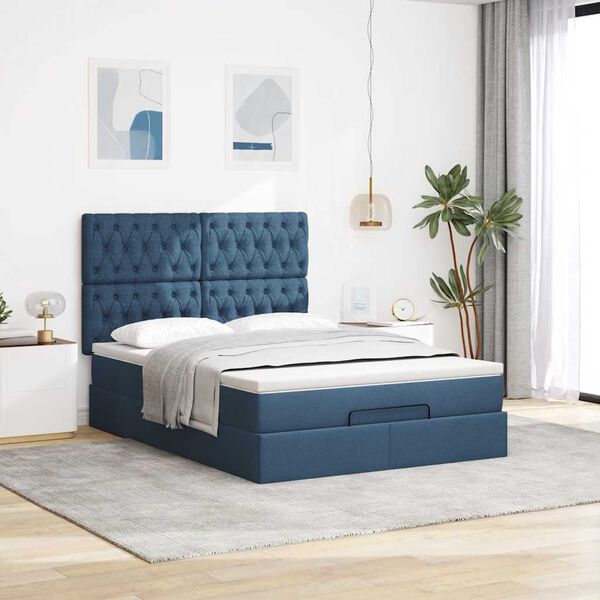 vidaXL Ottoman-Bett mit Matratze Blau 140x200 cm Stoff