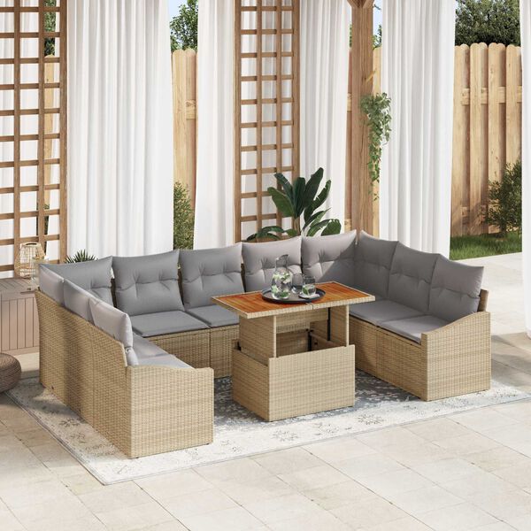 vidaXL Garten-Sofa-Set mit Speicher 10 pcs Beige Poly Rattan