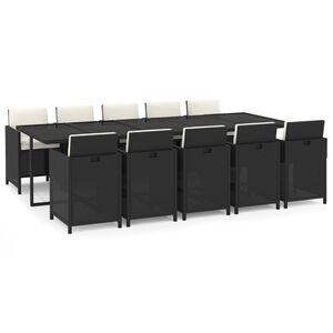 vidaXL 11-tlg. Garten-Essgruppe mit Kissen Poly Rattan Schwarz