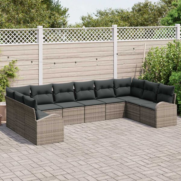 vidaXL Sofa Set mit Kissen mit Speicher 10 pcs Grau Poly-Rattan
