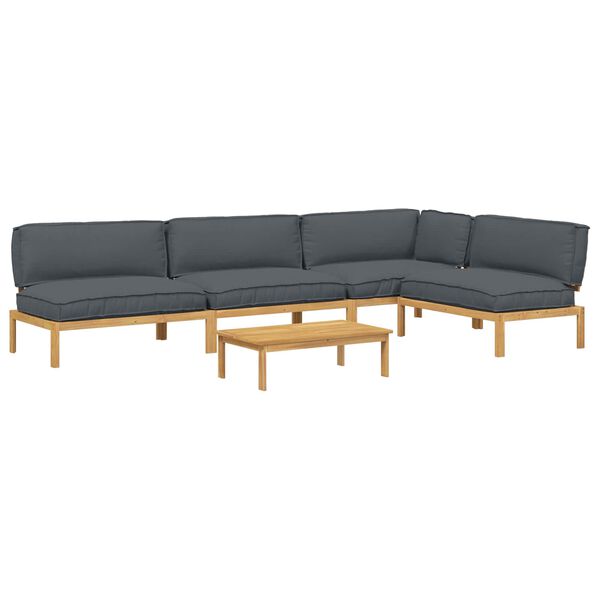vidaXL Sofa Set mit Kissen Uni 5 pcs Anthrazit Massivholz Akazie