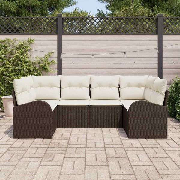 vidaXL Gartensofa-set mit Kissen 6 pcs Braun und Weiß Poly-Rattan