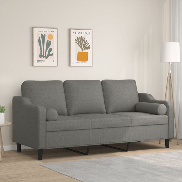 vidaXL 3-Sitzer-Sofa mit Kissen Dunkelgrau 180 cm Stoff