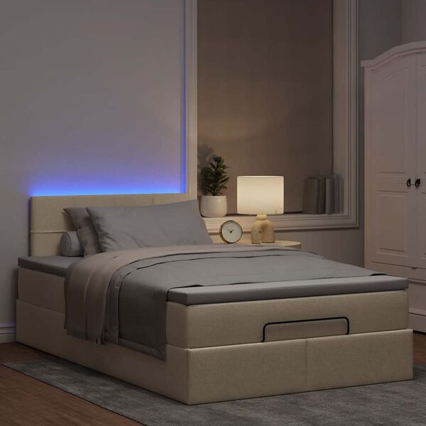 vidaXL Ottomane Bett mit Matratze & LEDs Creme 120x190 cm Stoff