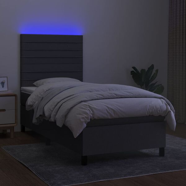 vidaXL Boxspringbett mit Matratze & LED Dunkelgrau 100x200 cm Stoff
