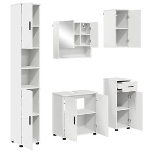 vidaXL Badezimmerm&ouml;bel-Set mit T&uuml;r 5 pcs Wei&szlig; Holzwerkstoff & Metall