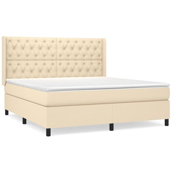 vidaXL Boxspringbett mit Matratze Creme 160x200 cm Stoff