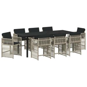 vidaXL Garten Essgruppe 9 pcs Hellgrau Poly-Rattan