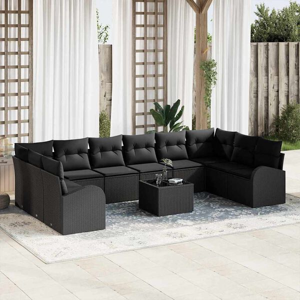 vidaXL Sofa Set mit Kissen 11 pcs Schwarz Polyrattan