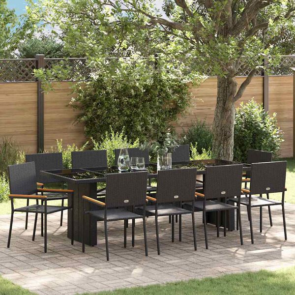vidaXL Garten Essgruppe 11 pcs Schwarz Poly-Rattan