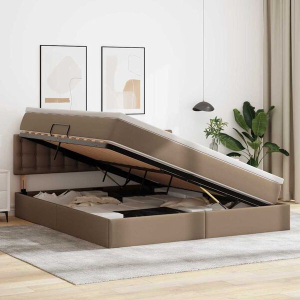 vidaXL Bett mit Stauraum und LED Cappuccino 180 x 200 cm Kunstleder