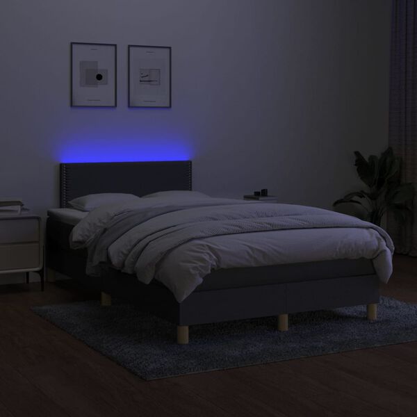 vidaXL Boxspringbett mit Matratze & LED Dunkelgrau 120x200 cm Stoff