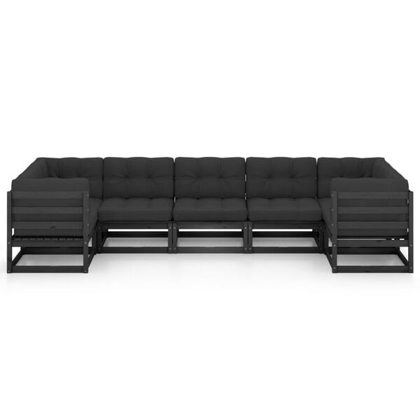vidaXL 7-tlg. Garten-Lounge-Set mit Kissen Schwarz Massivholz Kiefer