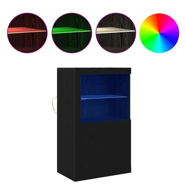 vidaXL LED-Sideboard Schwarz Eichen-Optik 60,5 x 37 x 100 cm